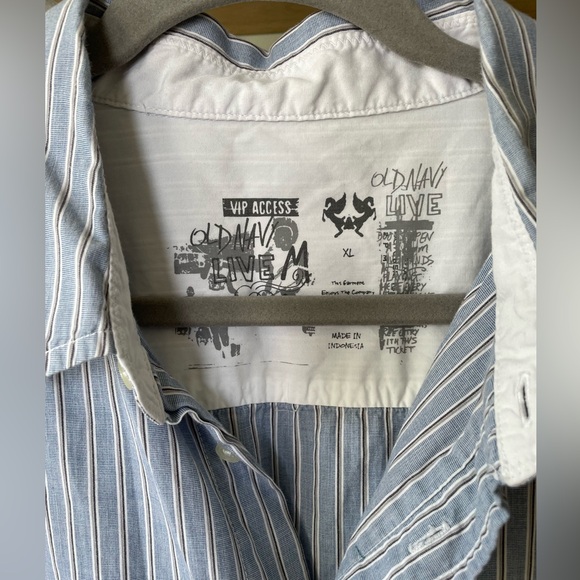 Old Navy Set/2 Blue Gray White Striped Woven Button Down Men’s Dress Shirts XL - Picture 5 of 10